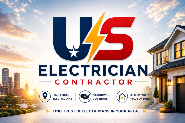 Us Electrician Contractor logo. Find Electricians nationwide. Local experts near you. Electrical repair, wiring outlet and switch installation, ev charger installation, lighting installation, electrical panel upgrades etc